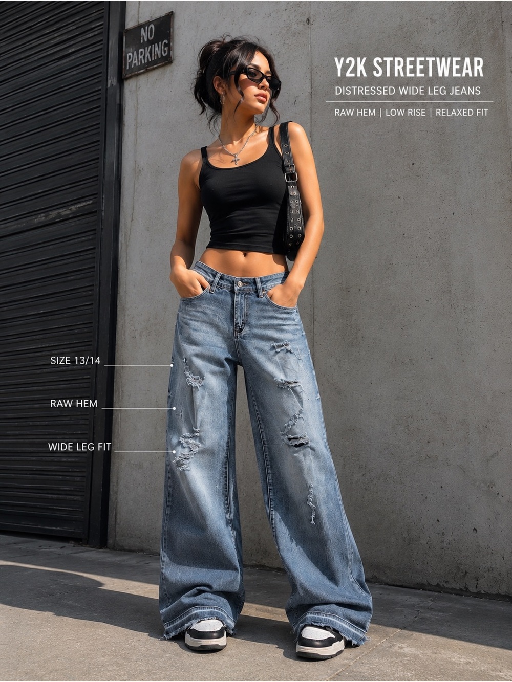 Elite Jeans Distressed Wide Leg Raw Hem Jeans Size 13/14 Y2K Streetwear